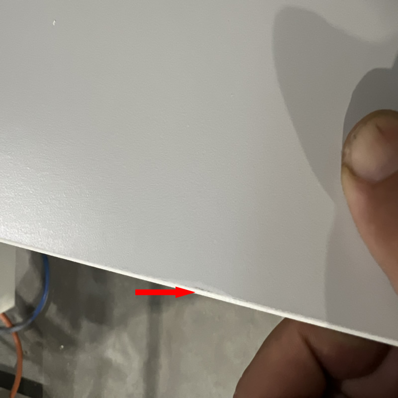 Edgebander chipping melamine on hinge holes